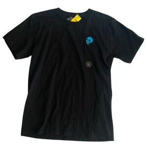 Riot Society Black Tee with Blue Melting Skull Embroidered Mens T-Shirt Size L